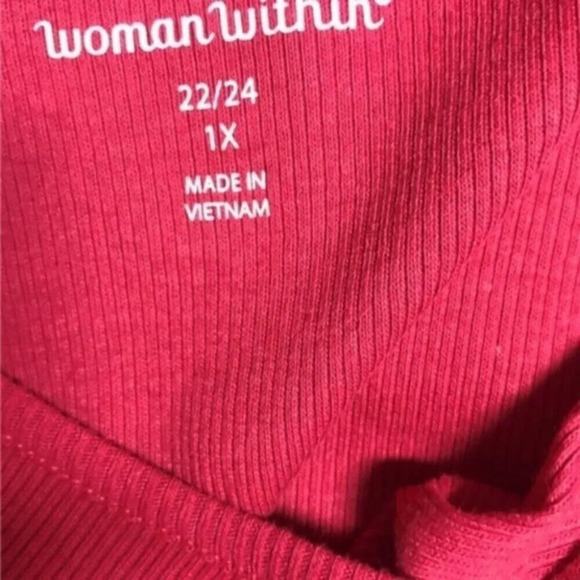 Woman Within Plus 22/24 Solid Red Scoop Neckline Ribbed Cotton Tank Top - Picture 6 of 6